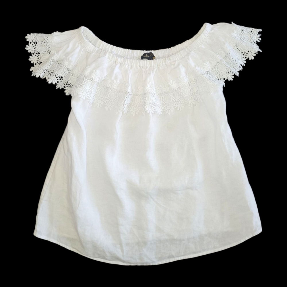Melissa Paige Linen Off The Shoulders Top, White, L, VGUC